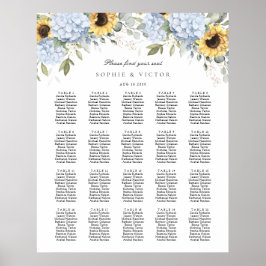 Blauwe Hortensia 20 Tafel Trouw Stoelenkaart Poster