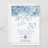 Blauwe Hortensia Aquarel Bloem 30e Verjaardag Kaart (Voorkant)