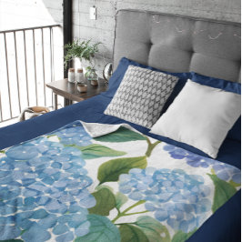 Blauwe Hortensia Aquarel Bloemige Kust Fleece Deken