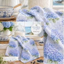 Blauwe Hortensia Aquarel Kust Keukenhanddoek