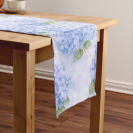 Blauwe Hortensia Aquarel Kust Tafel Runner Korte Tafelloper