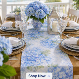 Blauwe Hortensia Aquarel Kust Tafelloper