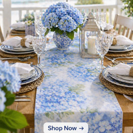 Blauwe Hortensia Aquarel Kust Tafelloper