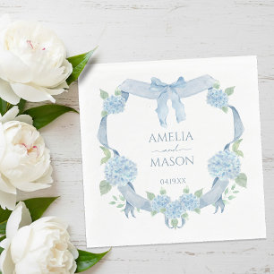 Blauwe Hortensia Aquarel Wapen Papier Bruiloft Servet