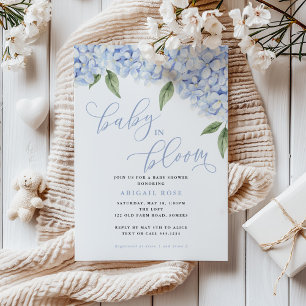 Blauwe Hortensia Baby in Bloom Baby Shower Kaart