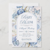 Blauwe Hortensia Baby in Bloom Baby Shower Kaart (Voorkant)