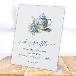 Blauwe Hortensia Baby Shower Luiers Raffel Ticket Reclamebord Met Voetstuk