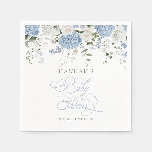 Blauwe Hortensia Baby Shower Servetten (Voorkant)