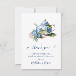Blauwe Hortensia Baby Shower Theepartij Bedankkaart