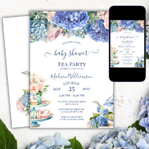 Blauwe Hortensia Baby Shower Theepartij Kaart