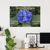 Blauwe Hortensia Bedrijfsnaam Details Poster (Thuiskantoor)