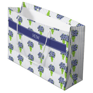 Blauwe Hortensia Blauwe Streep Kust Monogram Groot Cadeauzakje