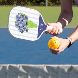  Blauwe Hortensia Blauwe Streep Monogram Patroon Pickleball Paddle