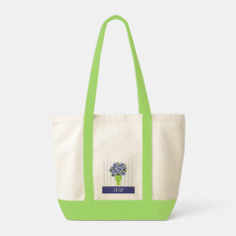 Blauwe Hortensia Blauwe Streep Monogram Patroon Tote Bag