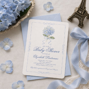 Blauwe Hortensia Blauwe Strik Baby Shower Uitnodig Kaart