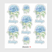 Blauwe hortensia bloeit met Jouw naam vinyl Sticker (Vel)