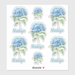 Blauwe hortensia bloeit met Jouw naam vinyl Sticker