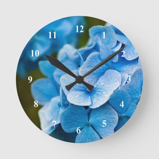 Blauwe Hortensia bloem Acryl wandklok (Voorkant)