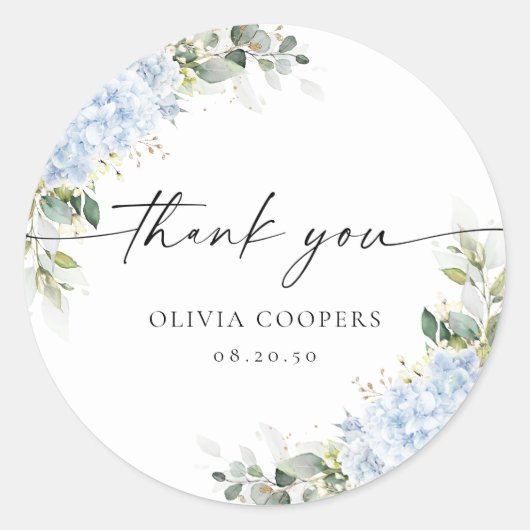 Blauwe Hortensia Bloem Baby Shower Sticker (Voorkant)