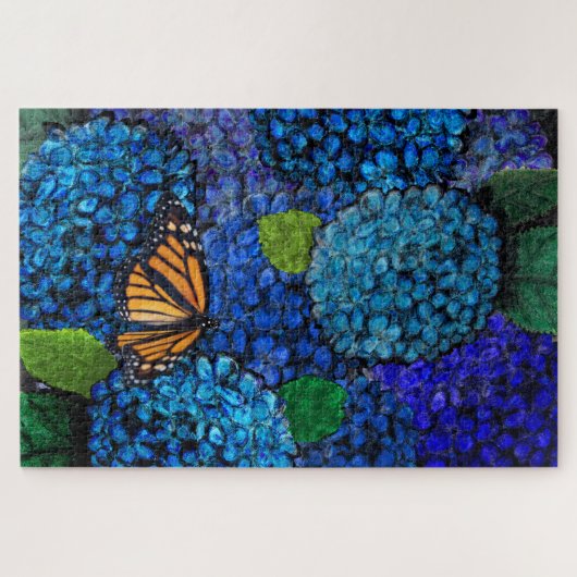 Blauwe Hortensia Bloem Bloemige Legpuzzel (Horizontaal)