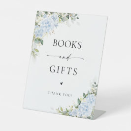 Blauwe Hortensia Bloem Boeken En Cadeaus Bord Reclamebord Met Voetstuk