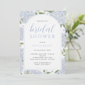 Blauwe Hortensia Bloem Boog Bruidsfeest Kaart (Staand voorkant)