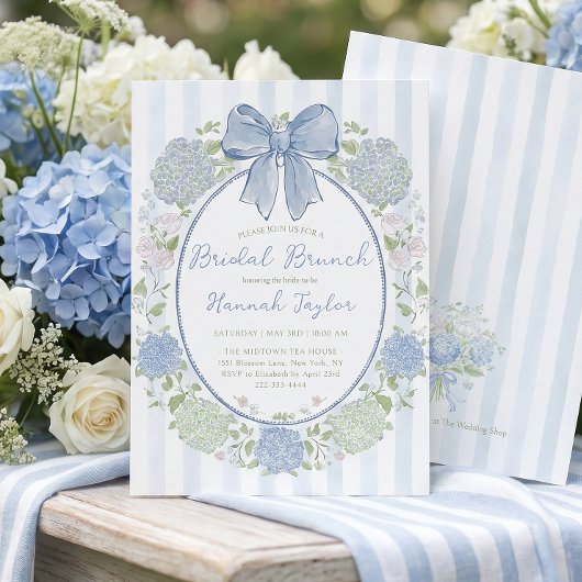 Blauwe Hortensia Bloem Bruids Brunch Kaart