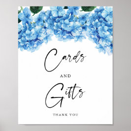 Blauwe Hortensia Bloem Bruidsdouche Kaarten Cadeau Poster