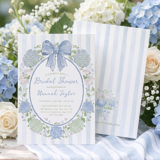 Blauwe Hortensia Bloem Bruidsfeest Kaart
