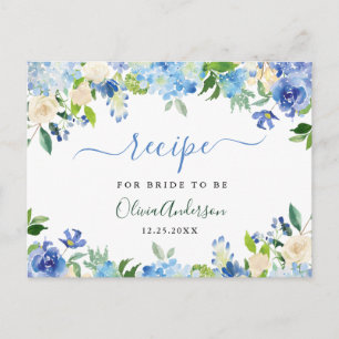 Blauwe Hortensia Bloem Bruidsfeest Receptkaart Briefkaart