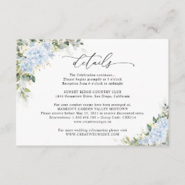 Blauwe Hortensia Bloem Bruiloft Details Card Informatiekaartje