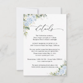 Blauwe Hortensia Bloem Bruiloft Details Card RSVP Kaartje