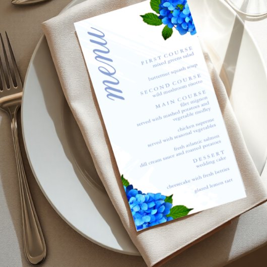 Blauwe Hortensia Bloem Bruiloft Menu