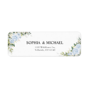 Blauwe Hortensia Bloem Bruiloft Retouradres Label