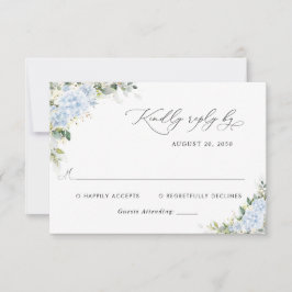 Blauwe Hortensia Bloem Bruiloft RSVP Kaart