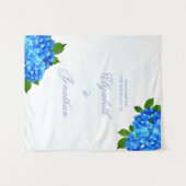 Blauwe Hortensia Bloem Bruiloft Wandkleed (Voorkant (horizontaal))