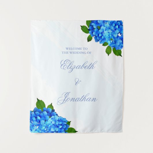 Blauwe Hortensia Bloem Bruiloft Wandkleed (Voorkant)
