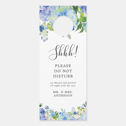 Blauwe Hortensia Bloem Bruiloft Welkom Deur Hanger (Voorkant)