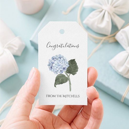 Blauwe Hortensia Bloem Cadeaulabel