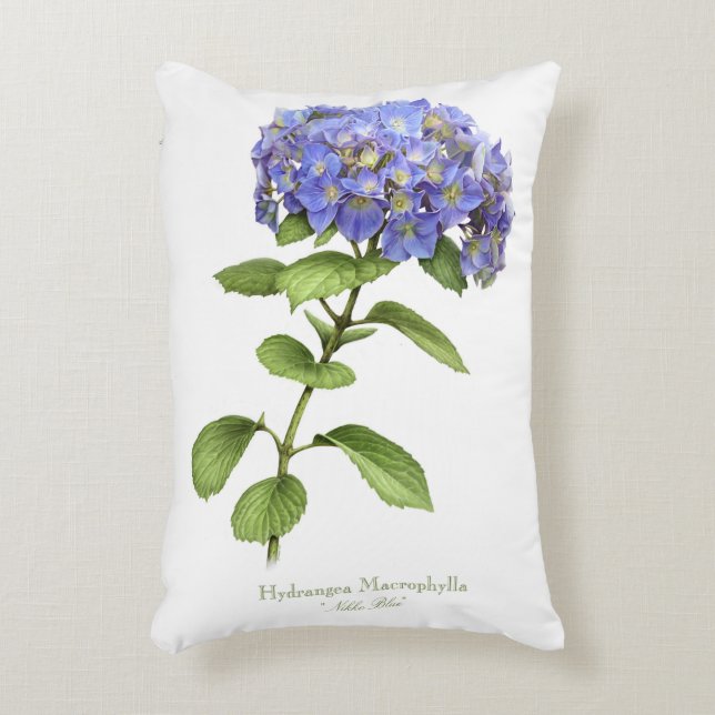 Blauwe Hortensia Bloem Decoratief Kussen (Voorkant(Verticaal))