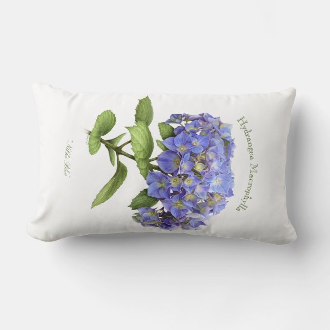 Blauwe Hortensia Bloem Kussen (Voorkant)