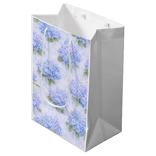Blauwe Hortensia Bloem Middelgroot Cadeaubagage Medium Cadeauzakje (Voorkant Gekanteld)