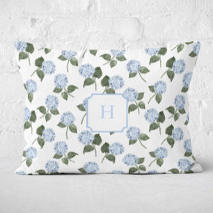 Blauwe Hortensia Bloem Monogram Accent Kussen