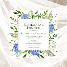 Blauwe Hortensia Bloem Rehearsal Dinner Uitnodigin