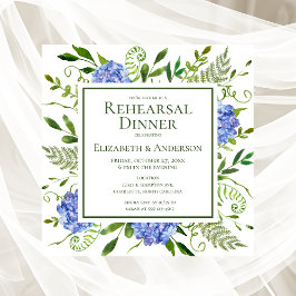 Blauwe Hortensia Bloem Rehearsal Dinner Uitnodigin Kaart