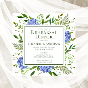 Blauwe Hortensia Bloem Rehearsal Dinner Uitnodigin Kaart