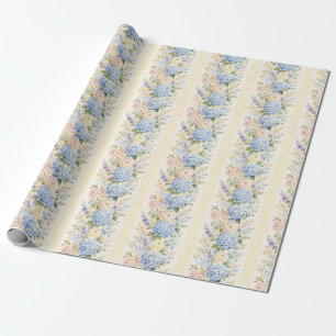 Blauwe Hortensia Bloem Streep Waterverf Cadeau Cadeaupapier