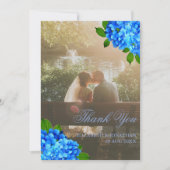Blauwe Hortensia Bloemachtige Bruiloft Bedankkaart (Voorkant)
