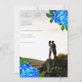 Blauwe Hortensia Bloemachtige Bruiloft Save The Date (Voorkant)