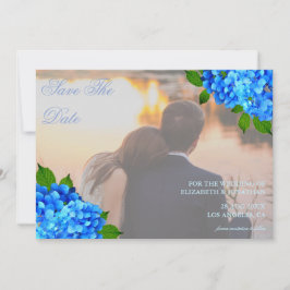Blauwe Hortensia Bloemachtige Bruiloft Save The Date